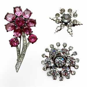 Lot of 3 Vintage Rhinestone Brooches